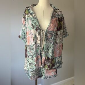 Free People Printed Patchwork Matching Set Shorts and Top Beach Vacation Summer